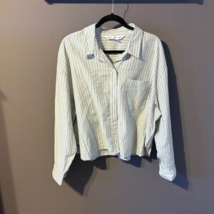 Old Navy Green Striped Button Down Shirt